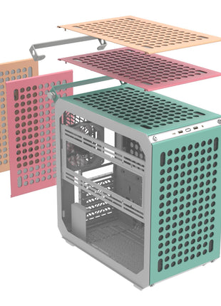 Cooler Master QUBE 500 Flatpack Macaron High Airflow Gaming ATX PC Mid-Tower, Customizable, Tempered Glass, Vertical GPU Mount, 365mm GPU Clearances, USB-C, Carrying Handle, Gem Mini