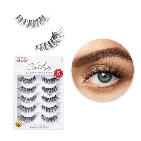 Kiss So Wispy, False Eyelashes, '', 12mm, Includes 5 Pairs Of Lashes, Easy to Apply, Reusable Lash Clusters