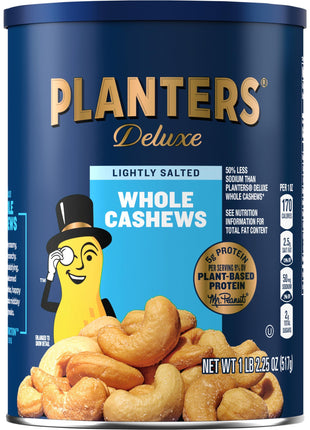 PLANTERS Deluxe Lightly Salted Cashews, Party Snacks, Plant-Based Protein, Quick Snack for Adults, After School Snack, Flavored with Sea Salt, Kosher, 1lb 2.25oz