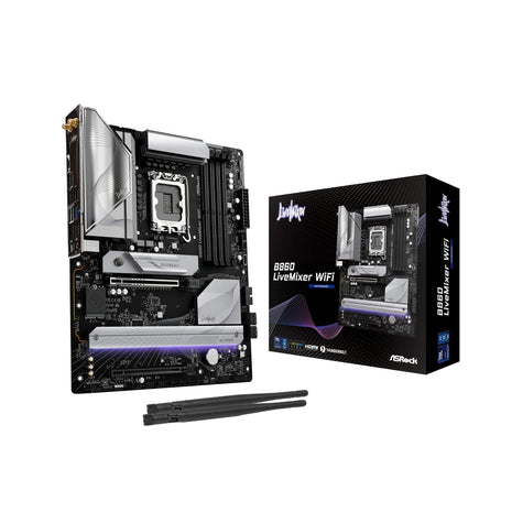 ASRock B860 Live Mixer WiFi 6E LGA1851 DDR5 ATX Motherboard Intel Core Ultra Series 2 12+1+1+1+1 Power Phase PCIe 5.0 x16 Thunderbolt 4 Wi-Fi 6E DDR5 8666+ (OC) 3x M.2 (Gen5/4) 2.5G LAN BIOS Flashback