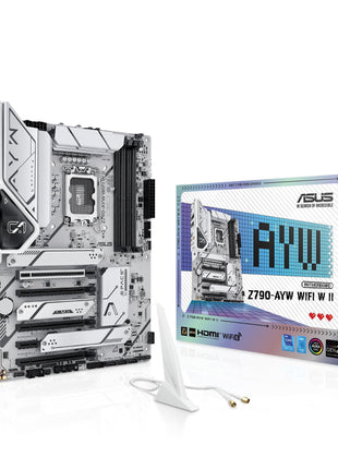 ASUS Z790-AYW WiFi W II Intel Z790 (LGA 1700) ATX Motherboard with PCIe® 5.0, 3X M.2, 12+1 DrMOS, DDR5, WiFi 6, 2.5Gb LAN, HDMI, USB 10Gbps Type-C®, USB 10Gbps Type-C®, ThunderboltTM, USB4®, Aura Sync