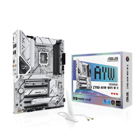ASUS Z790-AYW WiFi W II Intel Z790 (LGA 1700) ATX Motherboard with PCIe® 5.0, 3X M.2, 12+1 DrMOS, DDR5, WiFi 6, 2.5Gb LAN, HDMI, USB 10Gbps Type-C®, USB 10Gbps Type-C®, ThunderboltTM, USB4®, Aura Sync