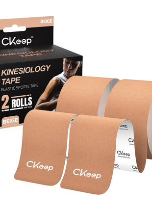 CKeep Uncut Kinesiology Tape(2 Rolls), Original Cotton Elastic Premium Athletic Tape,Latex Free Hypoallergenic, 2inch x 16ft, Beige