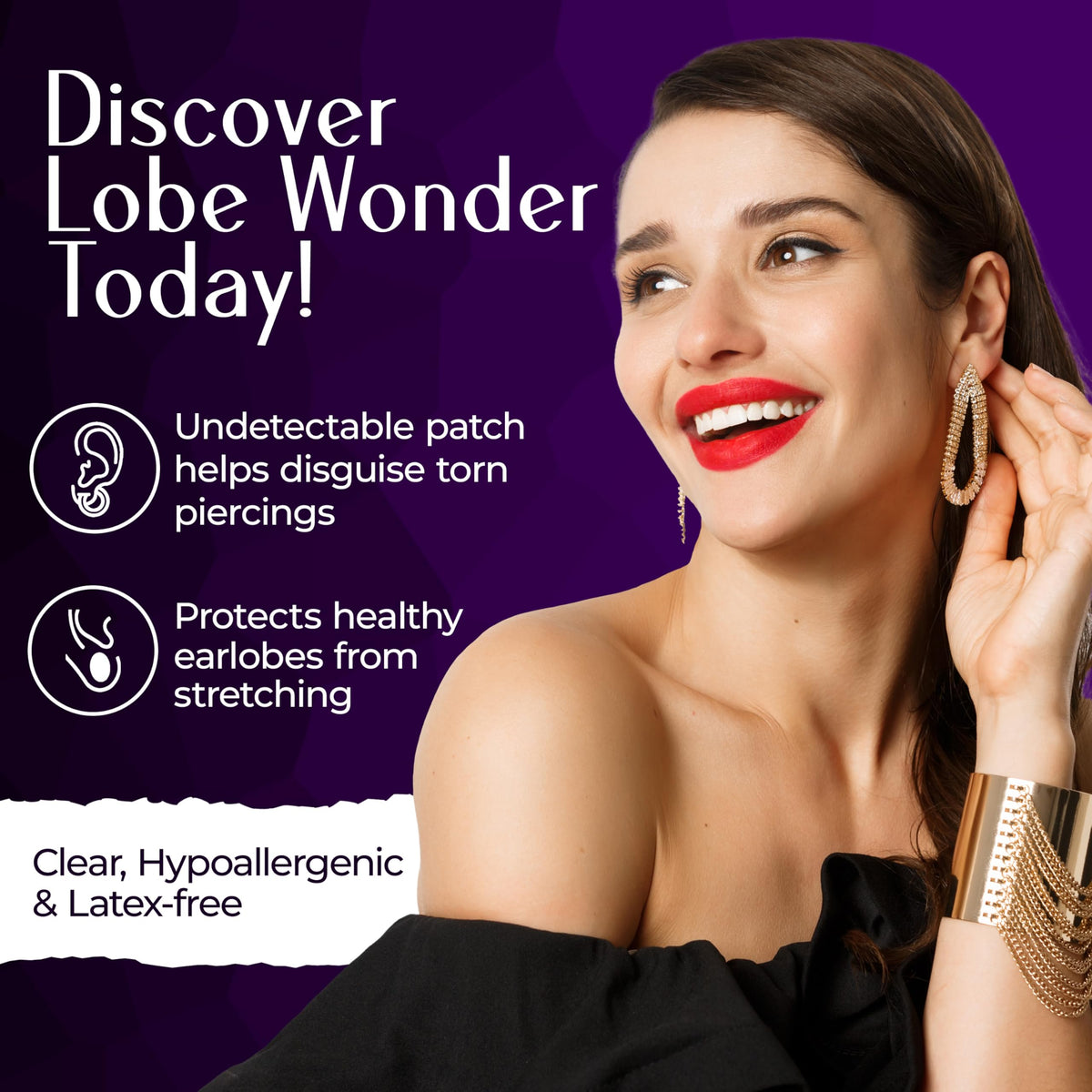 Lobe Wonder - The ORIGINAL Ear Lobe Support Patch for Pierced Ears - Eliminates the Look of Torn or Stretched Piercings - Protects Healthy Ear Lobes from Tearing - 60 Patches - Clear & Latex-Free