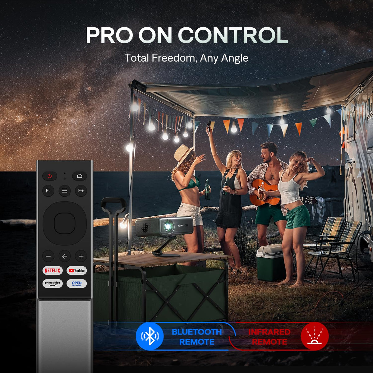 Aurzen Smart Projector with WiFi and Bluetooth, NetfIix Official, 20W Speakers, DoIby Audio & dbx-tv Total Sonics, Auto Focus & Keystone, Native 1080P Portable Outdoor Movie Projector