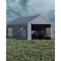 GarveeLife 12x20 Ft Carport, Car Port with 200g PE Tarp, Roll-Up Doors, and 4 Windows, for Full-Size Pickups, Bass Boats, Tractors, and SUVs, Gray