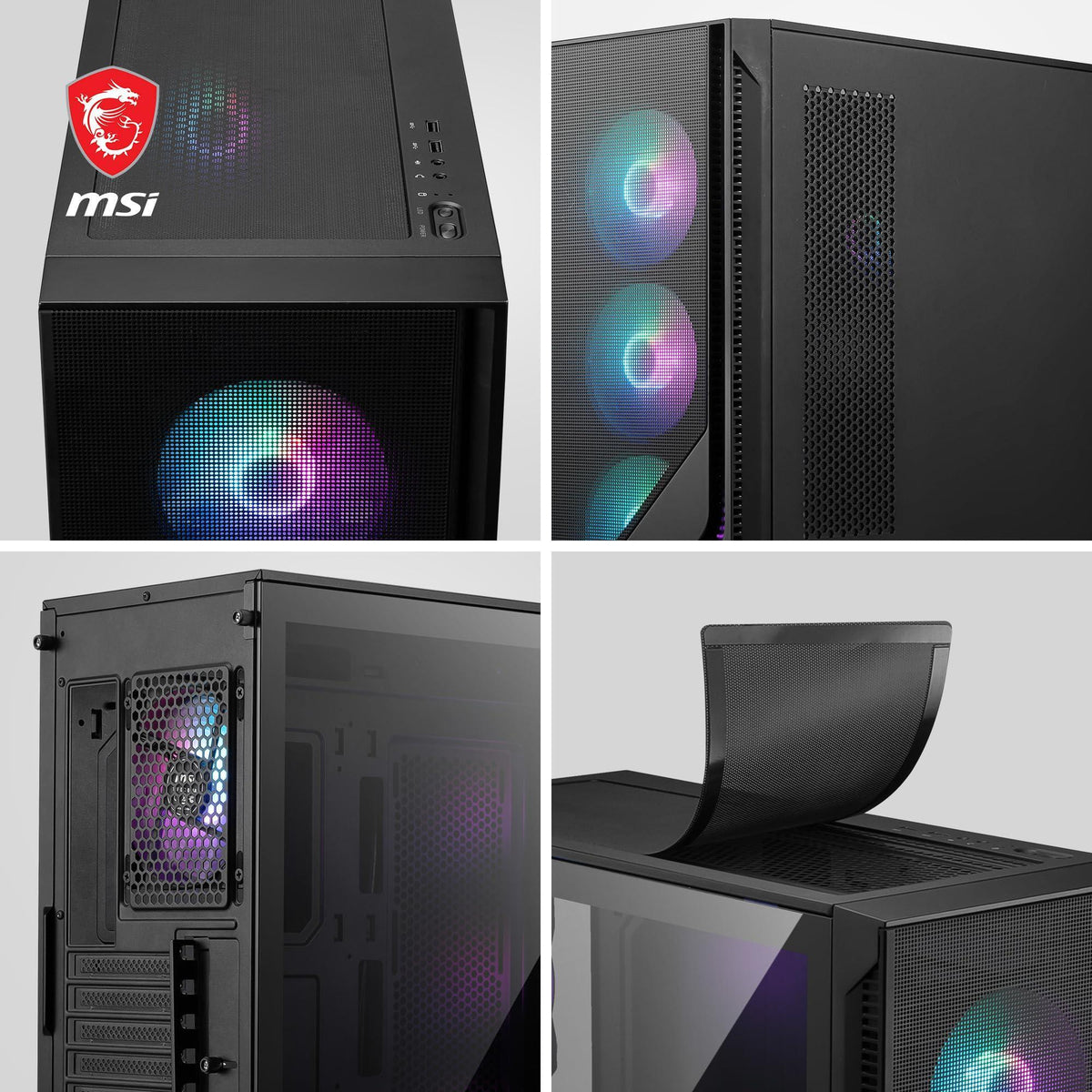MSI MAG Forge 321R Airflow - Premium Mid-Tower Gaming PC Case - Tempered Glass Side Panel - ARGB 120mm Fans - Liquid Cooling Support up to 360mm Radiator - Vented Front Panel