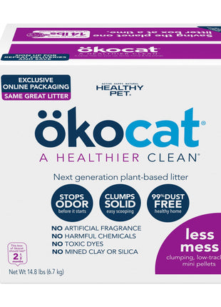 ökocat Less Mess Low Tracking Wood Clumping Cat Litter Mini- Pellets, Unscented, 14.8 pounds - Natural Ingredients, Stops Odor, Clumps Solid, 99% Dust Free, Great for Long-Hair Breeds, All Cats