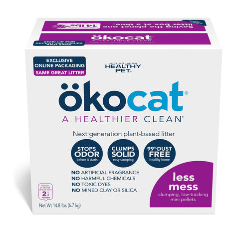 ökocat Less Mess Low Tracking Wood Clumping Cat Litter Mini- Pellets, Unscented, 14.8 pounds - Natural Ingredients, Stops Odor, Clumps Solid, 99% Dust Free, Great for Long-Hair Breeds, All Cats