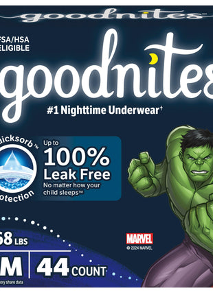 Goodnites Boys' Nighttime Bedwetting Underwear, Size S/M (43 68 lbs), 44 Ct (2 Packs of 22), Packaging May Vary