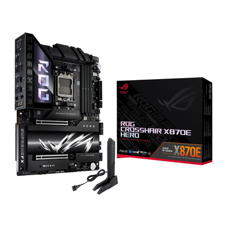 ASUS ROG Crosshair X870E Hero AMD X870E AM5 ATX Motherboard, Advanced AI PC Ready, 18+2+2 Power Stages, DDR5, PCIe 5.0, 5X M.2, Wi-Fi 7, USB4, AI Overclocking, Core Flex, PCIe Slot Q-Release Slim