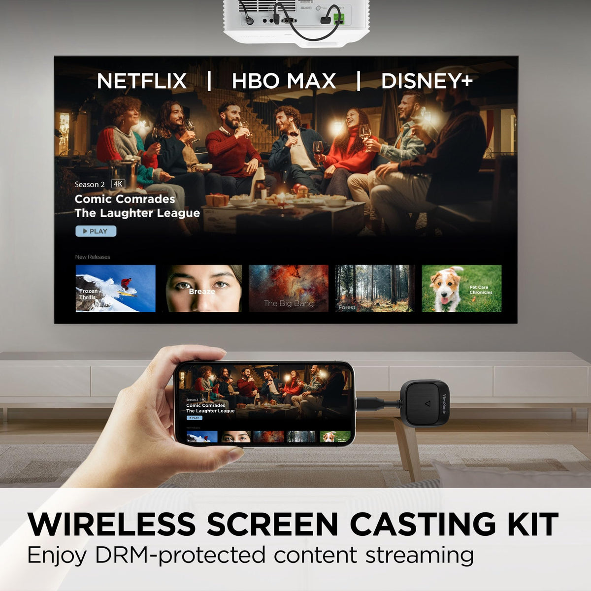 ViewSonic WPD-900 Wireless Screen Casting Kit with 1080p Full HD, Miracast, and AirPlay Support, USB-C, HDMI, and USB Ports for Plug-and-Play Functionality