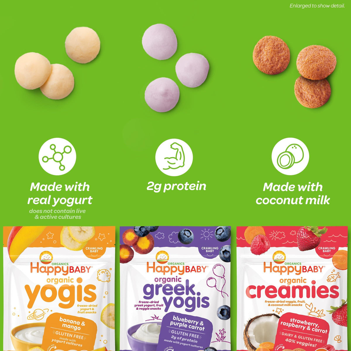 Happy Baby Organics Greek Yogis Freeze-Dried Greek Yogurt and Fruit Snacks, Strawberry Banana, 1 Ounce (Pack of 1) packaging may vary