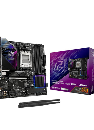 ASRock AMD B850M Phantom Gaming Riptide WiFi 7 Socket AM5 Ryzen 9000, 8000 and 7000 Series DDR5 B850 up to 8000+ (OC) MHz 256GB Micro ATX Motherboard M.2 SATA3 6.0 Gb/s PCIe 5.0 BIOS Flashback