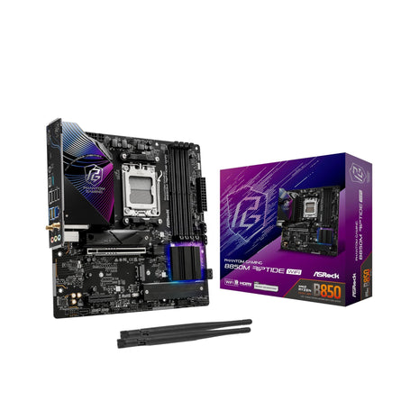 ASRock AMD B850M Phantom Gaming Riptide WiFi 7 Socket AM5 Ryzen 9000, 8000 and 7000 Series DDR5 B850 up to 8000+ (OC) MHz 256GB Micro ATX Motherboard M.2 SATA3 6.0 Gb/s PCIe 5.0 BIOS Flashback