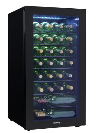 Danby DWC036A2BDB-6 3.3 Cu. Ft. Free Standing Wine Cooler, Holds 36 Bottles, Single Zone Drinks Fridge with Glass Door-Beverage Chiller for Kitchen, Home Bar, in Black