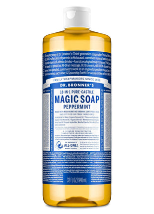 Dr. Bronner's Peppermint Pure-Castile Liquid Soap, Hand Soap, 32 oz | 18-in-1 Uses: Body Wash & Hand Soap for Men and Women, Shampoo, Face, Laundry, Floors, Cars, Pets - Fair Trade & Organic Oils
