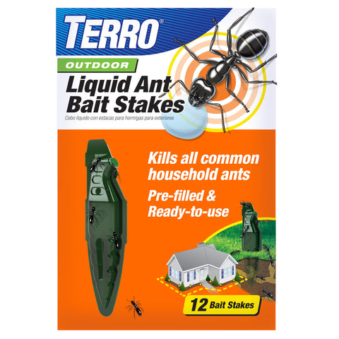 TERRO Liquid Ant Baits - T1813B - Outdoor Ready-to-Use Terro Ant Traps, Kills Household Ants, 12 Stakes
