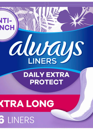 Always Daily Extra Protect Liners, Extra Long Length, Unscented Panty Liners, 116 Count