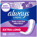 Always Daily Extra Protect Liners, Extra Long Length, Unscented Panty Liners, 116 Count