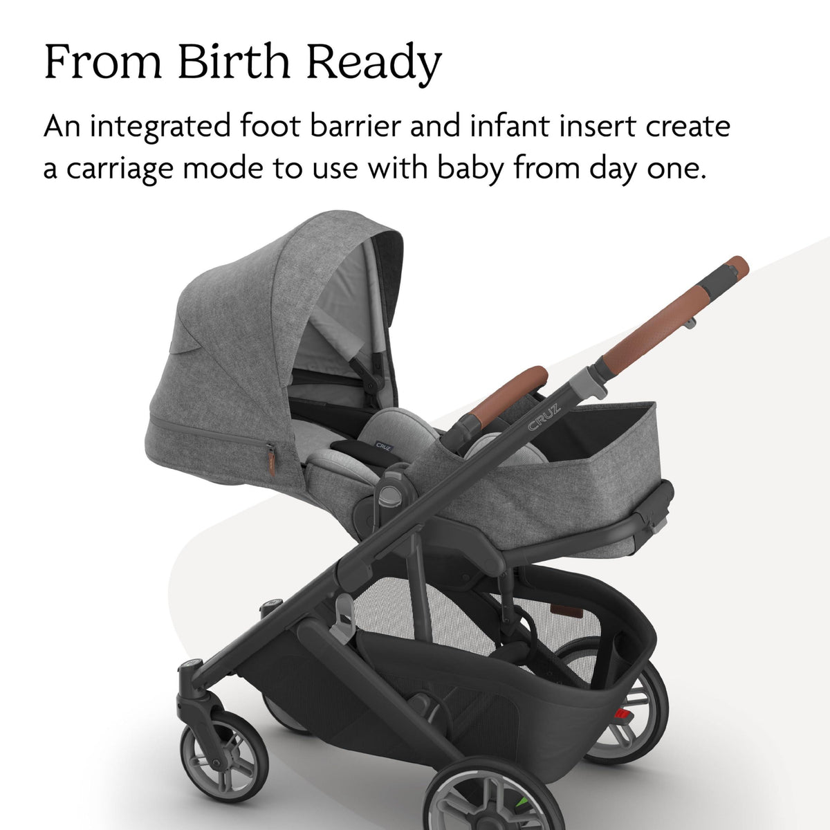 UPPAbaby Cruz V3 Stroller - from Birth + Car Seat Compatible - Full-Size, Reversible Seat - Infant Insert, Bug and Rain Shields Included - Greyson (Charcoal Mélange/Carbon Frame/Saddle Leather)