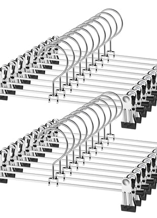 NORTHERN BROTHERS Pants Hangers with Clips Heavy Duty 20 Pack, Adjustable Metal Pants Hanger, Skirt Hangers with Clips Space Saving Hangers for Jeans