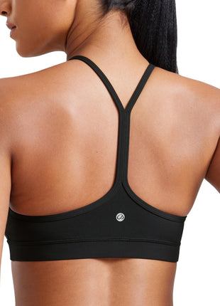 CRZ YOGA Butterluxe Womens Y Back Sports Bra - Padded Racerback Low Impact Spaghetti Thin Strap Workout Yoga Top Black Medium