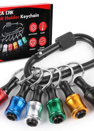 Push to Unlock,Katerk 6pcs 1/4 inch Hex Shank Aluminum Alloy Screwdriver Bit Holder Light-Weight Quick-Change Extension Bar Keychain Drill Screw Adapter Portable,Black Carabiner,Tool Gifts for Men
