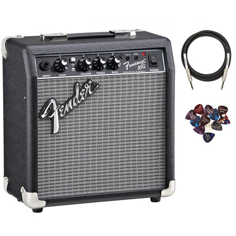 Fender Frontman 10G Guitar Combo Amplifier - Black Bundle with Cable and Austin Bazaar Exclusive 12-Pack Picks