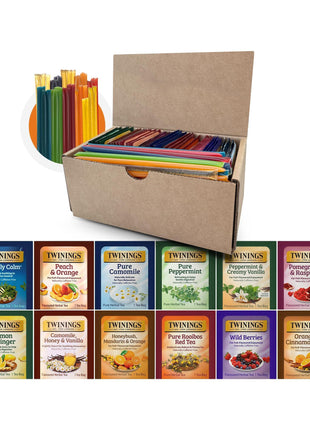 Twinings 48 Tea Bags Herbal Variety Pack – 12 Herbal Flavors with 20 Honey Sticks, Perfect Tea Gift Set for Any Occasion