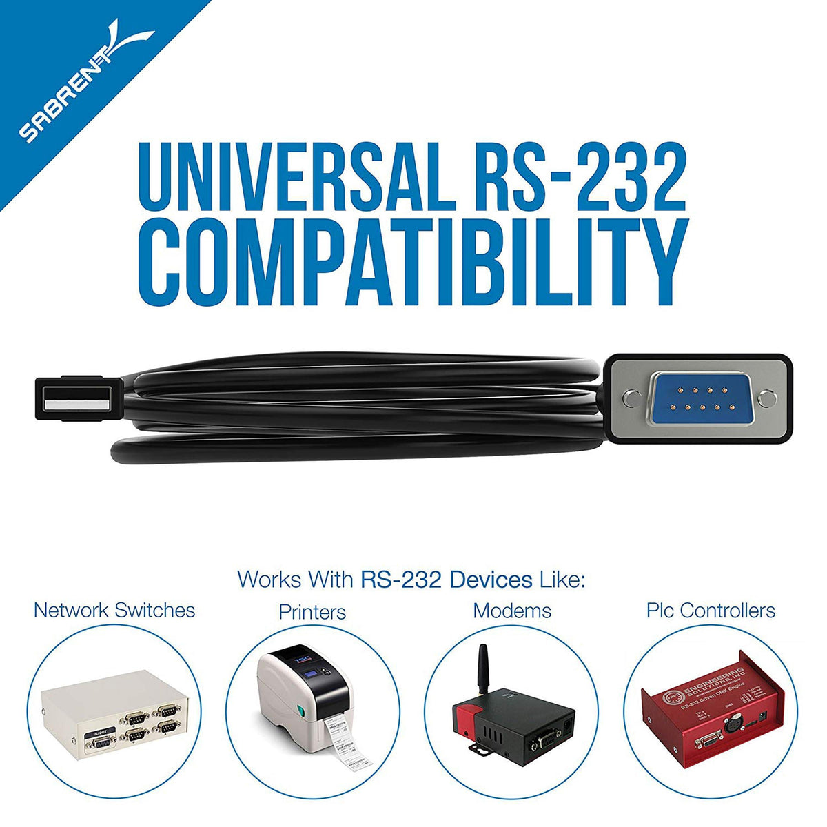 SABRENT USB 2.0 to Serial (9-Pin) DB-9 RS-232 Adapter Cable 6ft Cable [FTDI Chipset] (CB-FTDI)