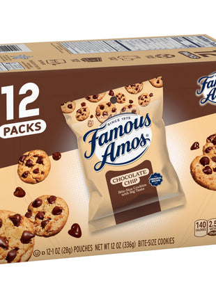 Famous Amos Classic Chocolate Chip Cookies, Bite-Size Crunchy Cookies, Sweet Treats for Sharing, 12 Pack Box, 12 oz