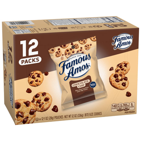 Famous Amos Classic Chocolate Chip Cookies, Bite-size cookies, Sweet Treats, 12 Pack Box, 12 oz