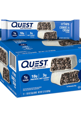 Quest Nutrition Crispy Cookies & Cream Hero Protein Bar, 18g Protein, 1g Sugar, 3g Net Carb, Gluten Free, Protein Snack, Keto Friendly, 12 Count