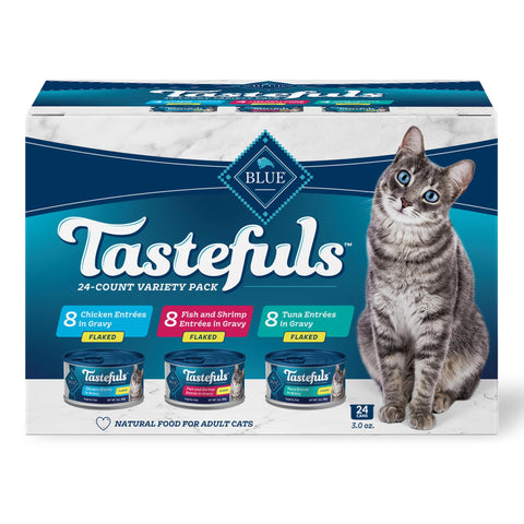 Blue Buffalo Tastefuls Flaked Wet Cat Food Variety Pack, Made with Natural Ingredients, Tuna, Chicken, Fish & Shrimp, 3-oz Cans (12 Count, 4 of Each)
