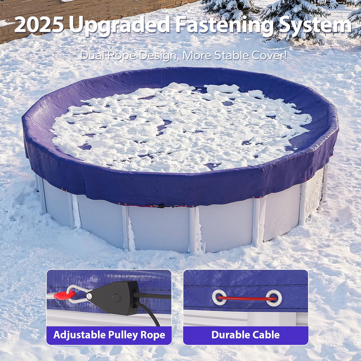 24 FT Round Pool Cover, [ 2025 Upgraded ] Above Ground Pool Cover, Heavy Duty Winter Pool Cover, Cold and UV Resistant, Cable and Pulley System