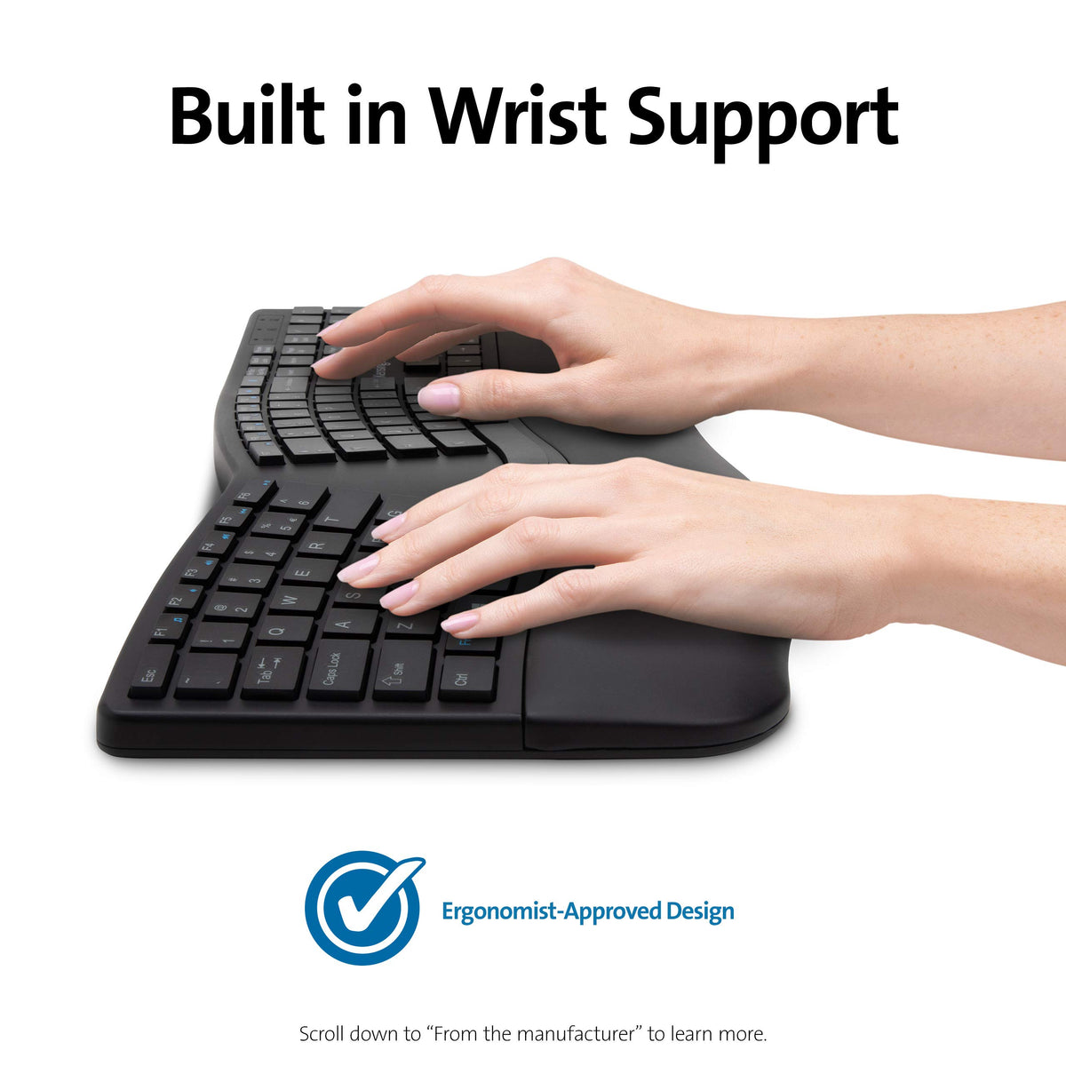 Kensington Pro Fit Ergonomic Wireless Keyboard, Bluetooth - Black (K75401US)