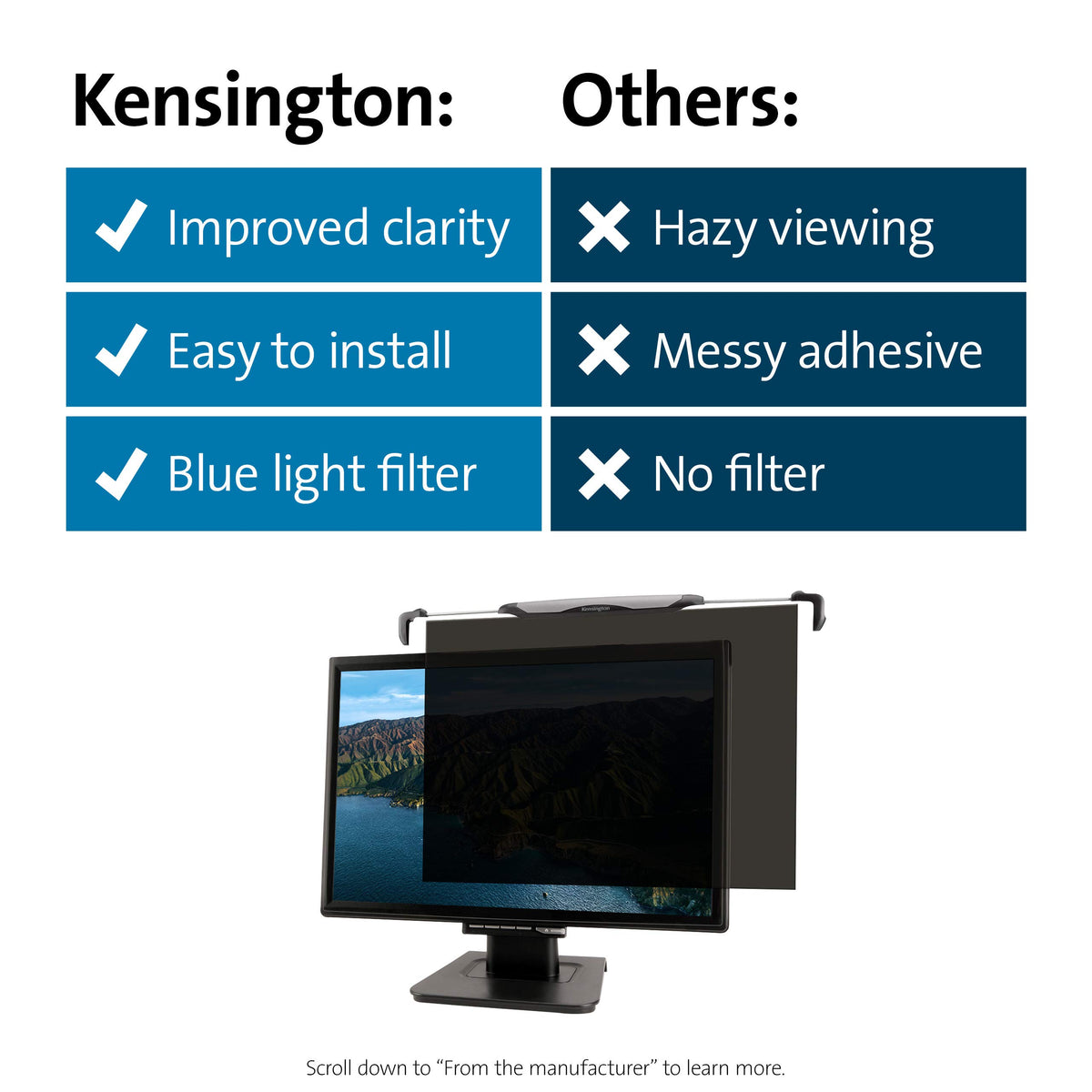 Kensington FS270 Snap2 Privacy Screen for 25-Inch to 27-Inch Widescreen 16:10 and 16:9 Monitors (K58400WW)