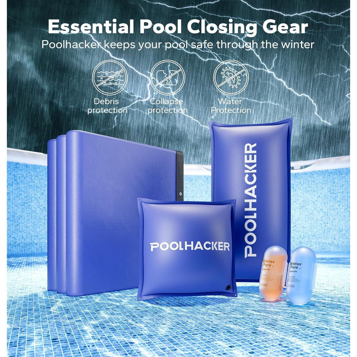 POOLHACKER 2025 Upgrade 24 ft Round Winter Pool Cover - 24ft Round Above Ground, 4 Foot Overlap Extra Thick 420D Pool Cover with Pulley and Cable