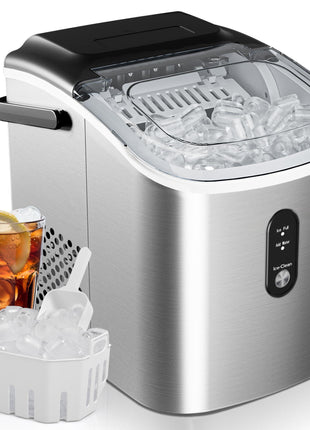 EUHOMY Ice Maker Countertop, Portable Ice Machine with Carry Handle, 26.5lbs Per Day, 9 Cubes in 6 Mins, Auto-Cleaning, with Basket and Scoop, for Home, Kitchen, Camping, RV (Silver)
