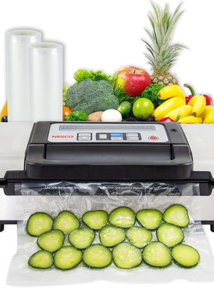 Nesco Deluxe Food VS-12 Vacuum Sealer, 130 Watts, Kit Bags & Viewing Lid, Compact, Silver