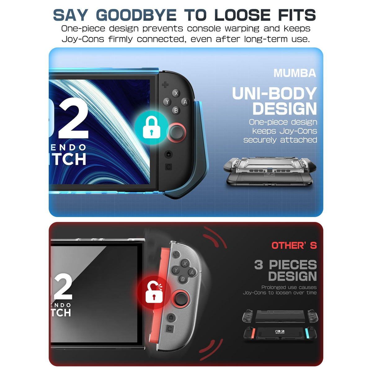 Mumba Dockable Case for Nintendo Switch 2 2025, [Blade Series] TPU Grip Protective Cover Accessories Compatible with Switch 2 7.9 Inch and Quick-Release Joy-Con Design (Black)