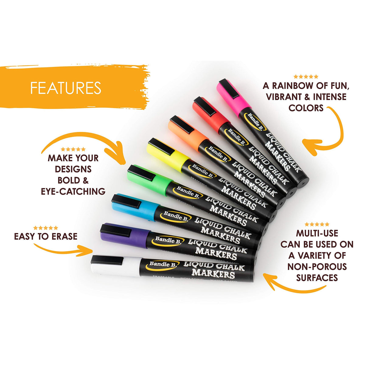 Chalk Markers - 8 Vibrant, Erasable, Non-Toxic, Water-Based, Reversible Tips, For Kids & Grown-Ups for Glass or Chalkboard Markers for Businesses, Restaurants, Liquid Drawing Chalk (Vibrant 6mm)