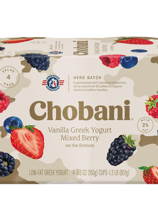 Chobani® Low-Fat Vanilla Greek Yogurt, Mixed Berry on the Bottom 5.3oz 4-pack