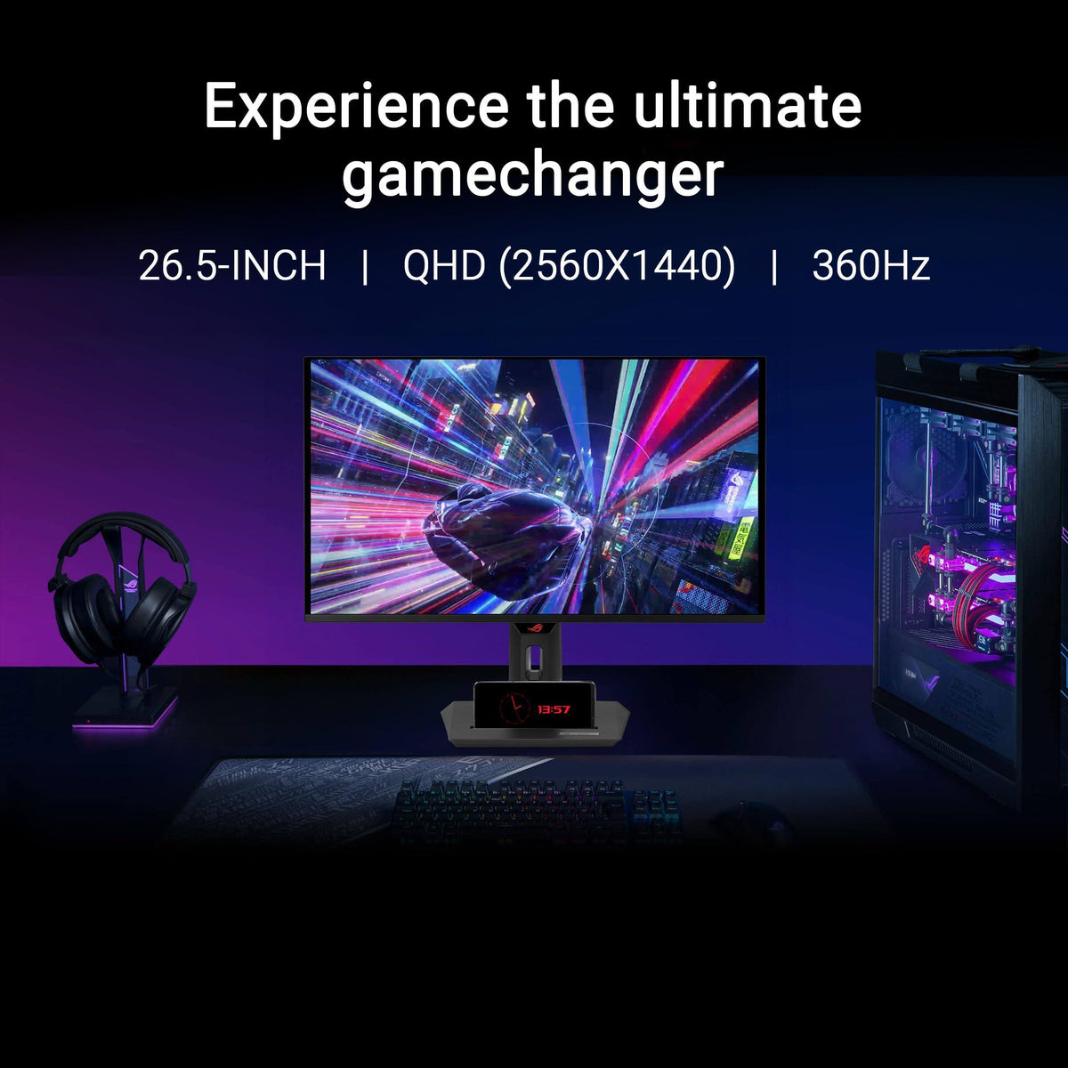 ASUS ROG Strix 26.5” 1440P QD-OLED Gaming Monitor (XG27ACDNG) -QHD (2560x1440), 360Hz, 0.03ms, Custom Heatsink, OLED Care+, G-SYNC Compatible, 99% DCI-P3, DisplayWidget, AI Gaming, 3yr Warranty
