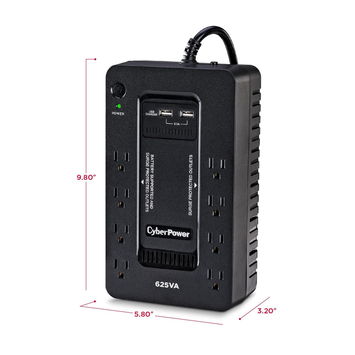 CyberPower ST625U Standby UPS System, 625VA/360W, 8 Outlets, 2 USB Charging Ports, Compact, Black