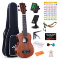 ADM Soprano Ukulele Beginner Kit Mahogany Hawaiian Wood Ukelele Bundle Ukalalee Set with Uke Free Starter Lessons for kids Students and Adults, Yellow Brown (Khaki, 21 inch)