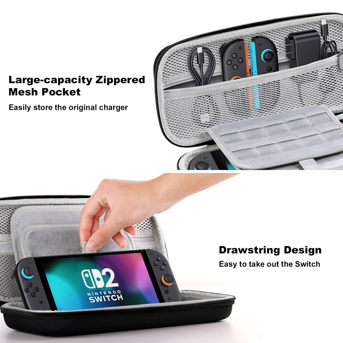 Lmcpa Carrying Case for Nintendo Switch 2 (2025) 7.9 Inch, Protective Hard Shell Portable Switch Travel Case, Lightweight and Large Capacity, Accessories for Switch 2, Black