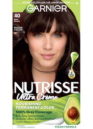 Garnier Hair Color Nutrisse Nourishing Creme, 40 Dark Brown (Dark Chocolate) Permanent Hair Dye, 1 Count (Packaging May Vary)
