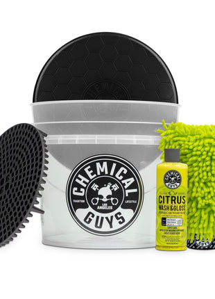 Chemical Guys Ultimate Scratch-Free Detailing Car Wash Bucket Kit with Accessories, Car Detailing Kit With Dirt Trap, Wash Mitt, Lid, and 16 oz Soap, Safe For Trucks, SUVs, Motorcycles, RVs